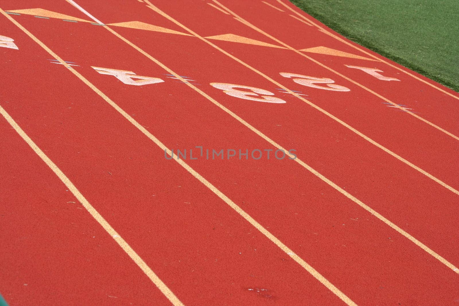 Red running track lanes