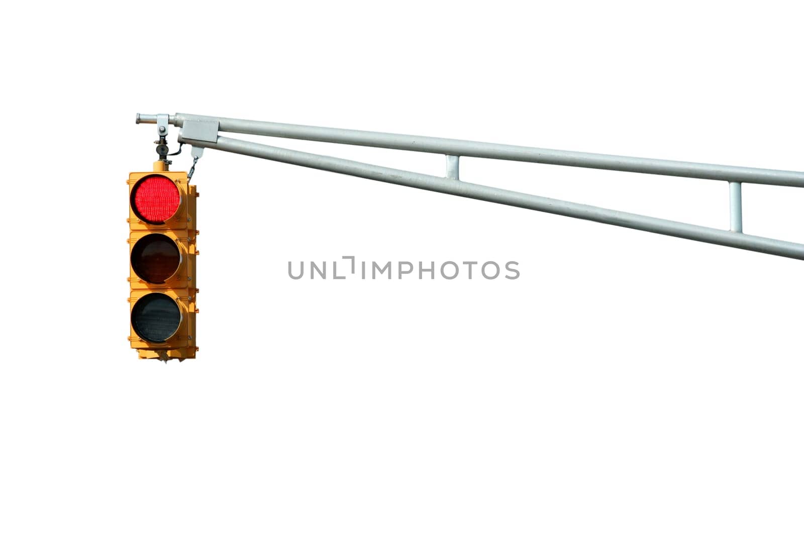 Isolated Red traffic signal light on white