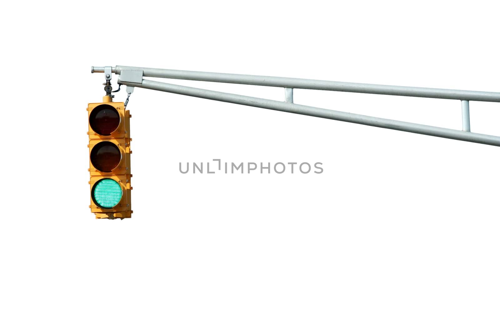 Isolated Green traffic signal light on white