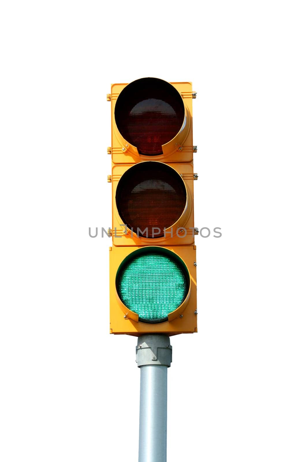Isolated Green traffic signal light on white