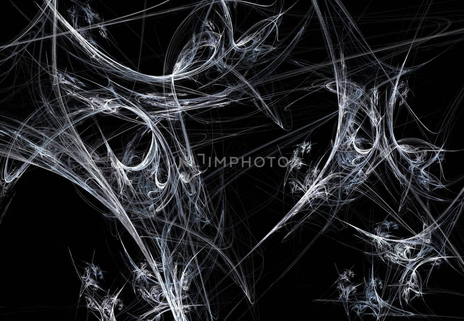 White fractal spider web design on a black background that is ideal for Halloween.