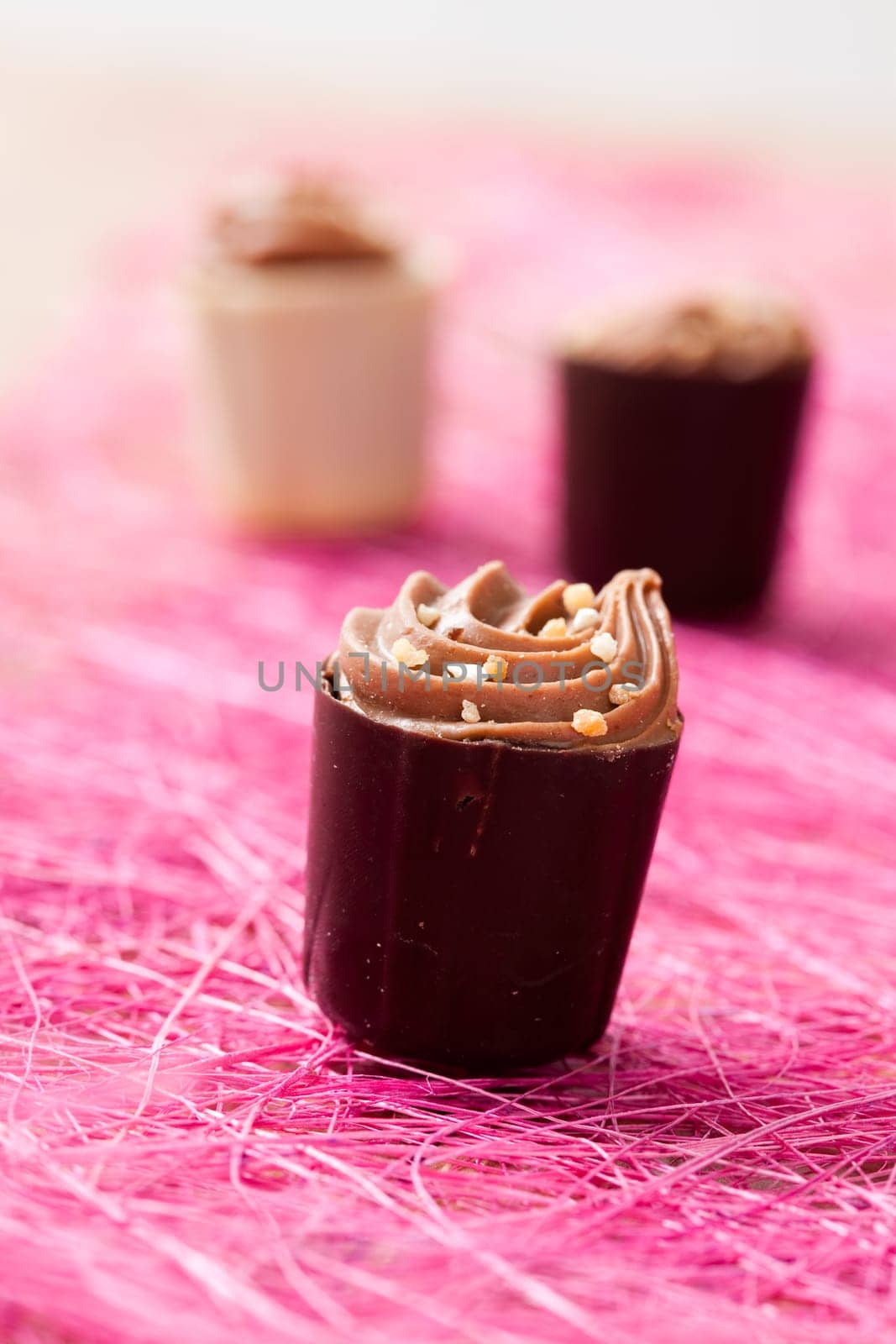 Close-up of delicious chocolate pralines. Studio shot.