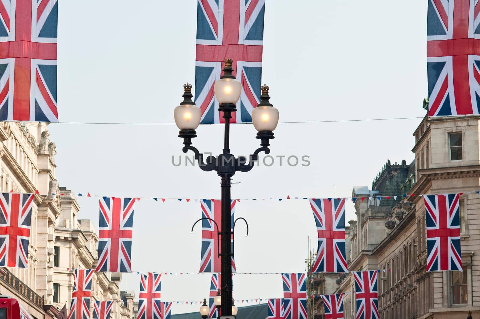 LONDON - APRIL 24: Central London hangs up buntings for Prince William and Catherine Middleton&#039 s royal wedding celebration to take place April 29 at Westminster Abbey. April 24, 2011 in London, England.