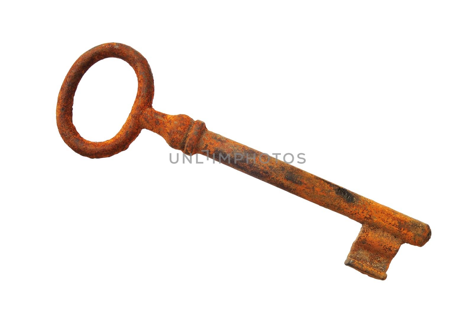 Old rusty key isolated on white background. Clipping path included
