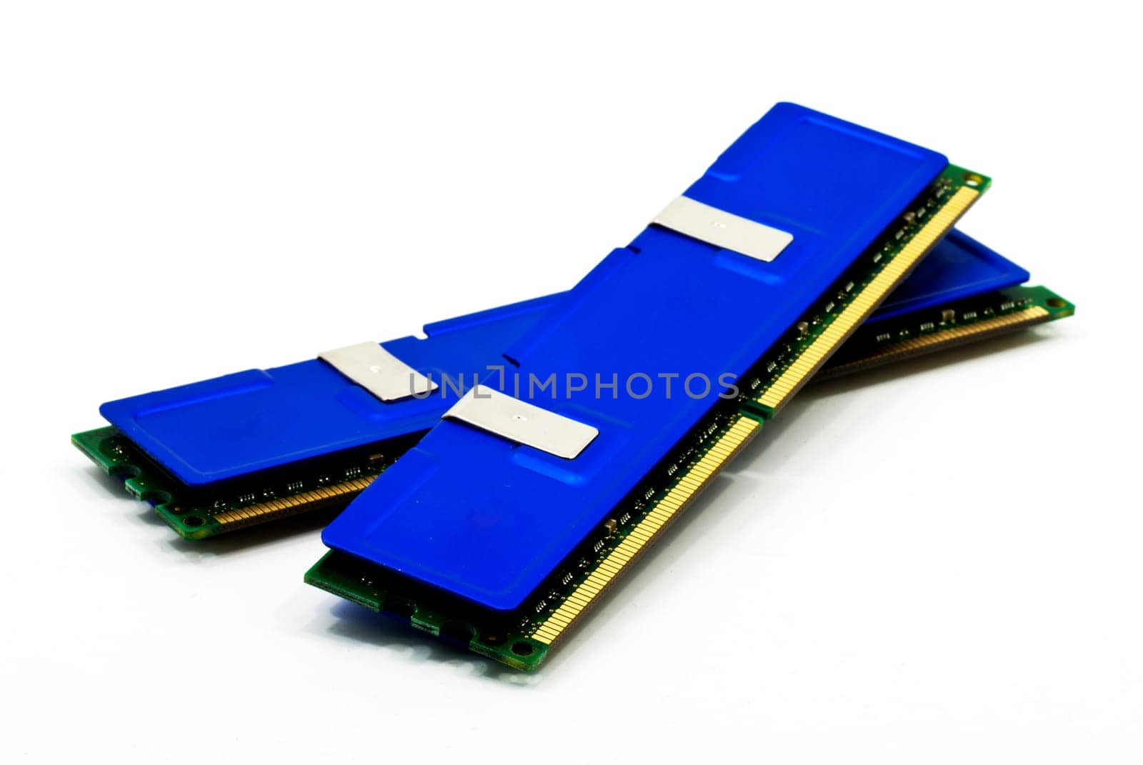 two computer memory modules on white background