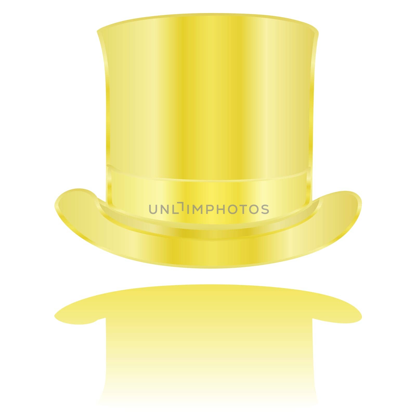 Illustration of a golden tall hat reflected on a white surface