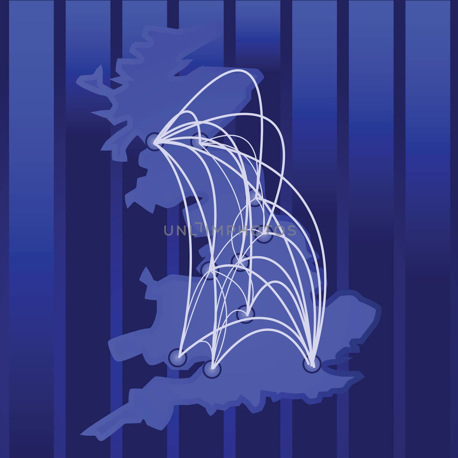 Illustration of a map of the UK and its main cities, with connections between them