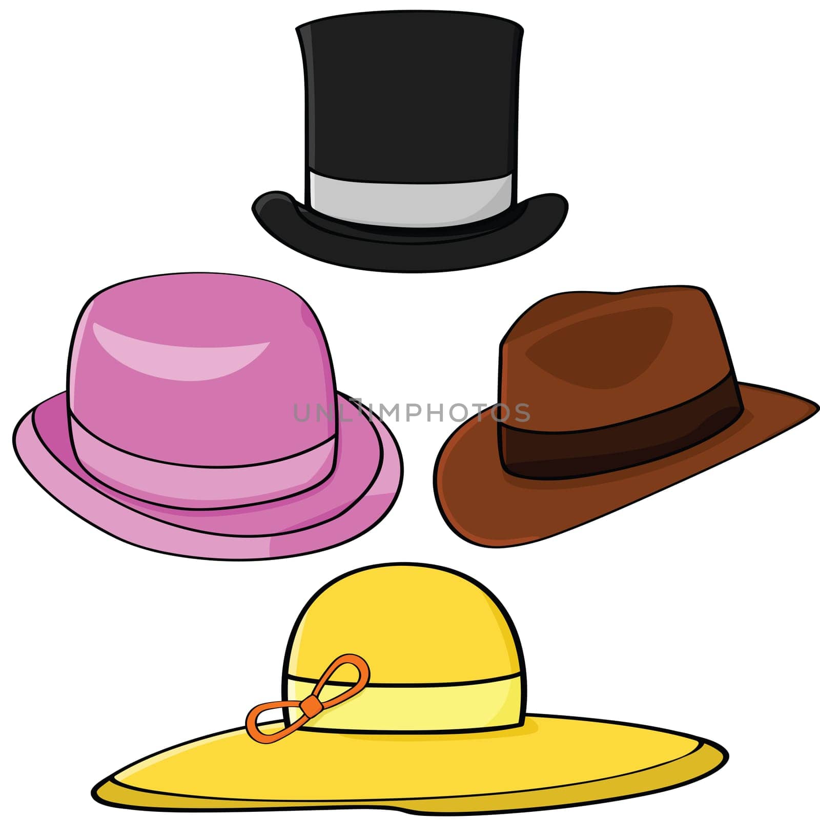 Cartoon illustration set of four different hats