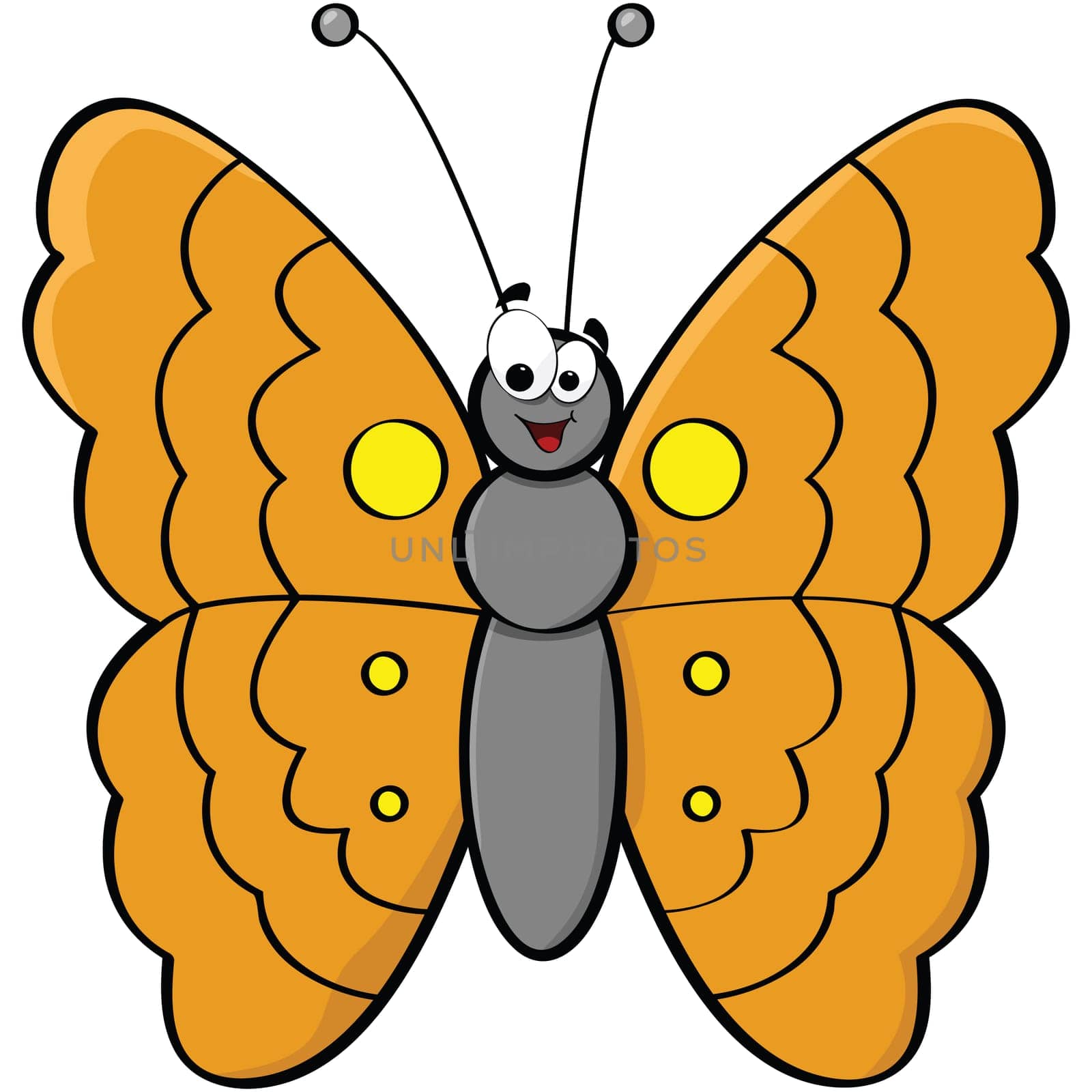 Cartoon illustration of a smiling butterfly
