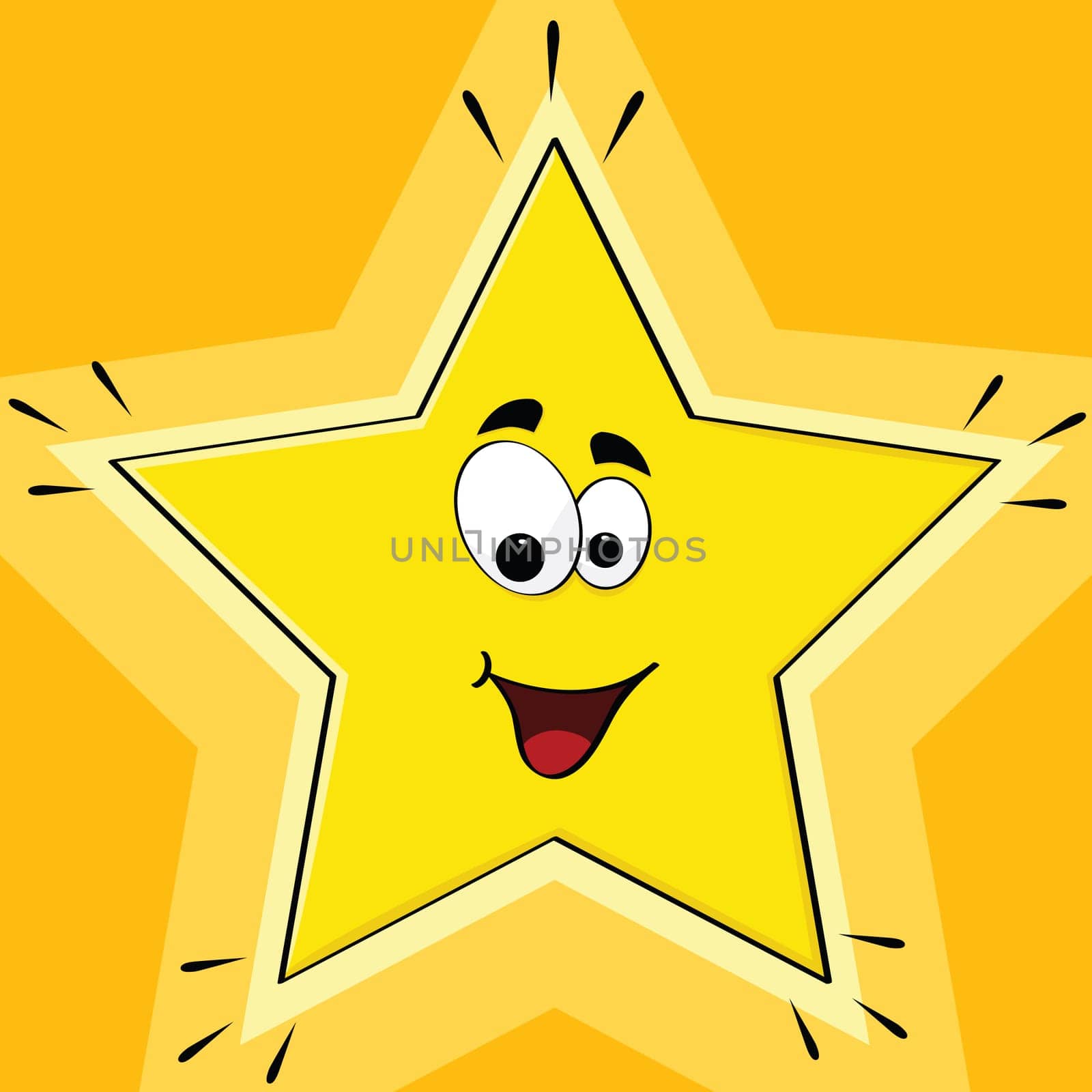 Cartoon illustration of a happy star smiling and shining