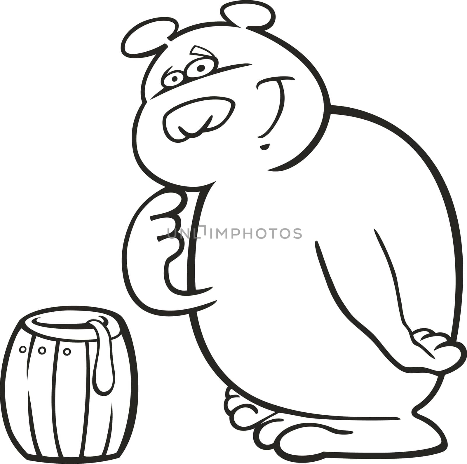 Cartoon illustration of bear and honey for coloring book