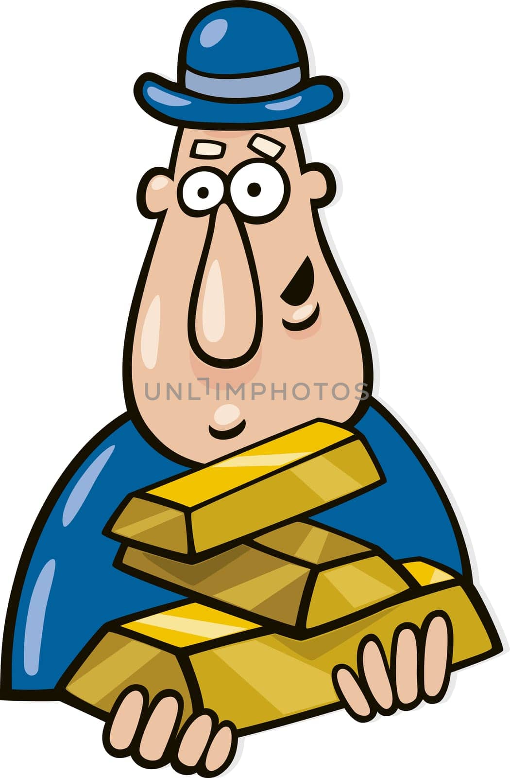 Cartoon illustration of man with goldbars