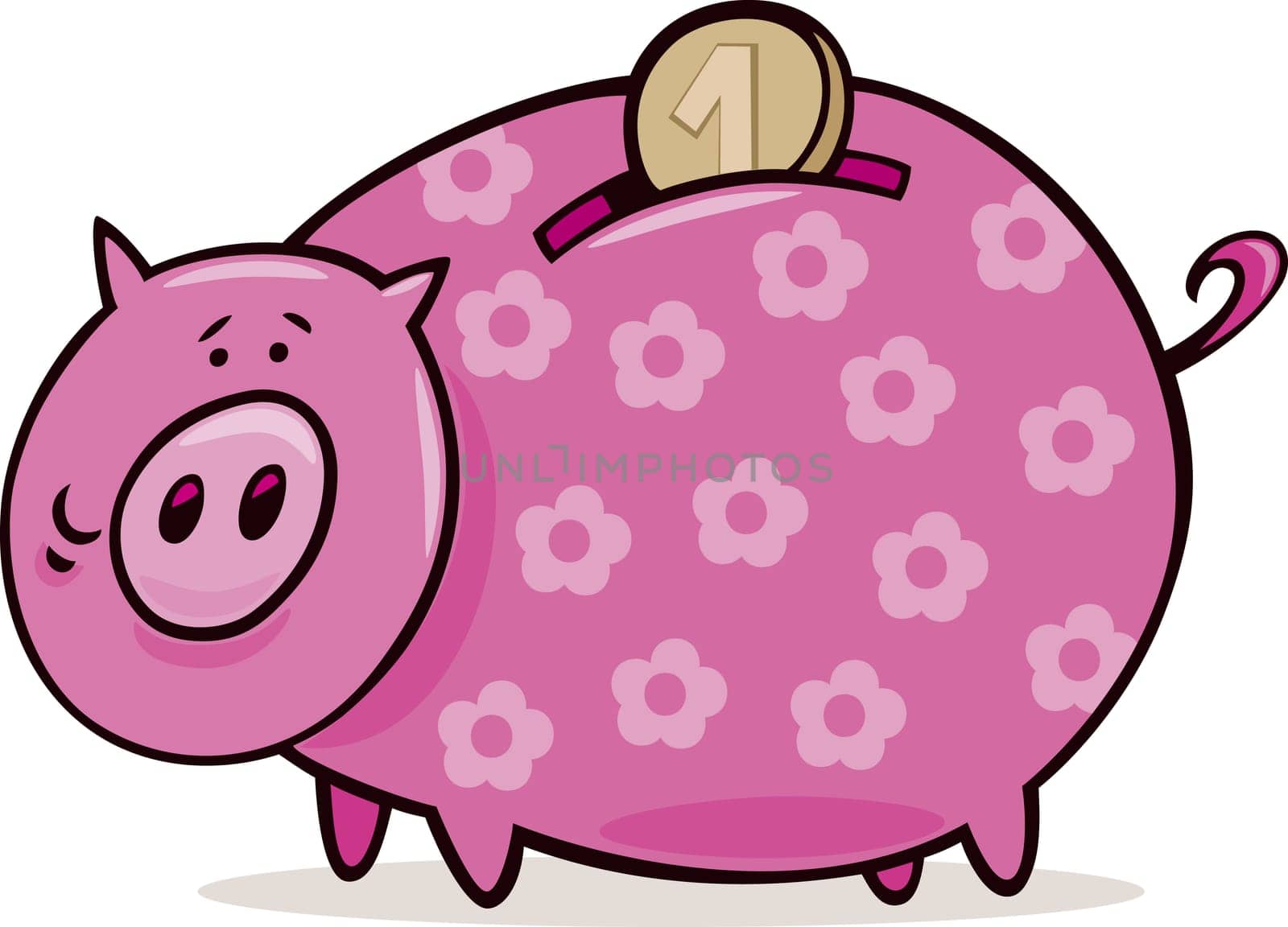 Illustration of piggy bank with coin