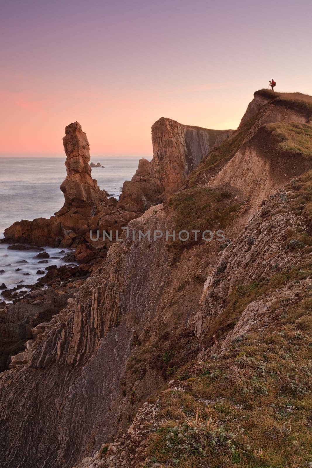 Amazing seascape sunrise at winter. Los Urros, Spain