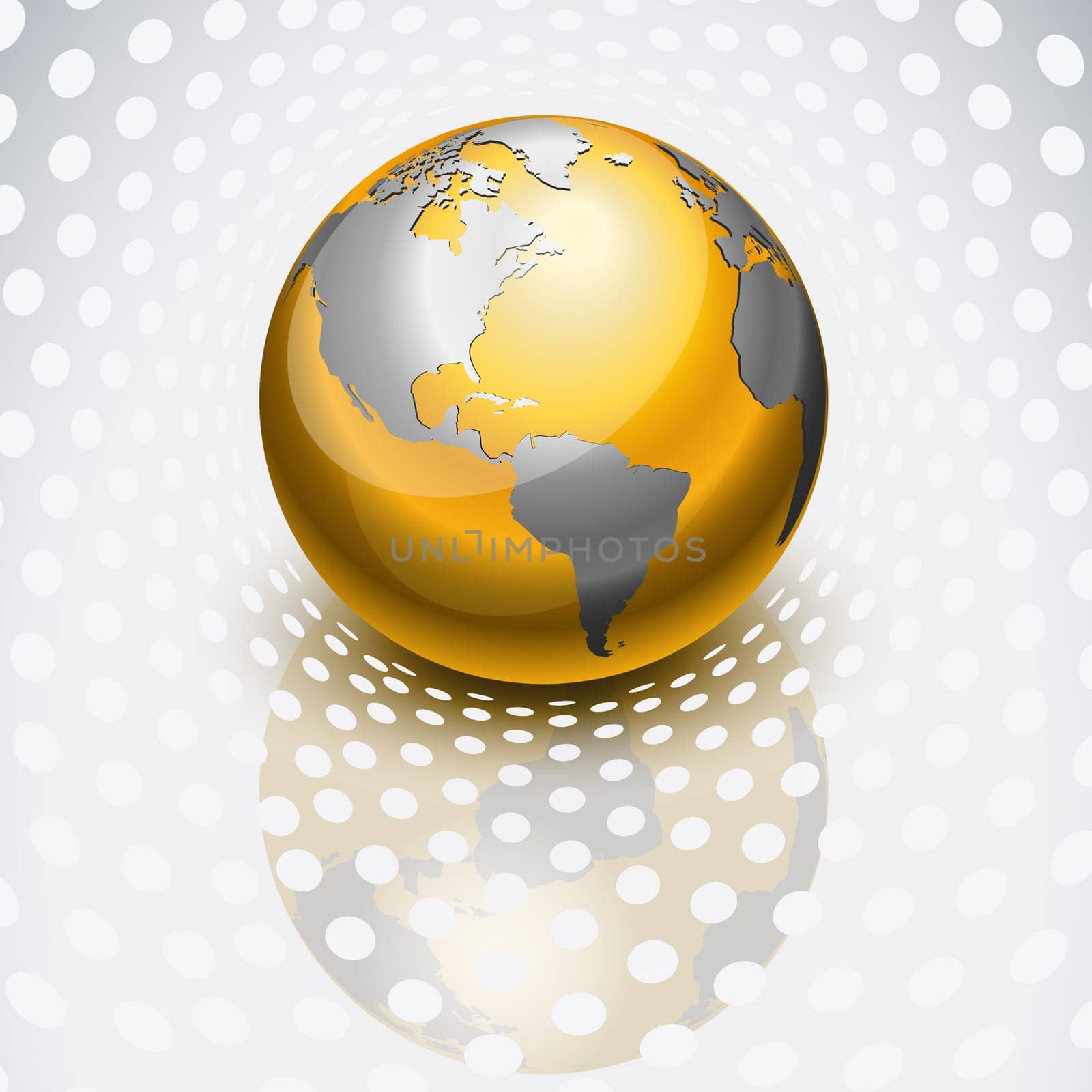 Golden globe reflecting over dots