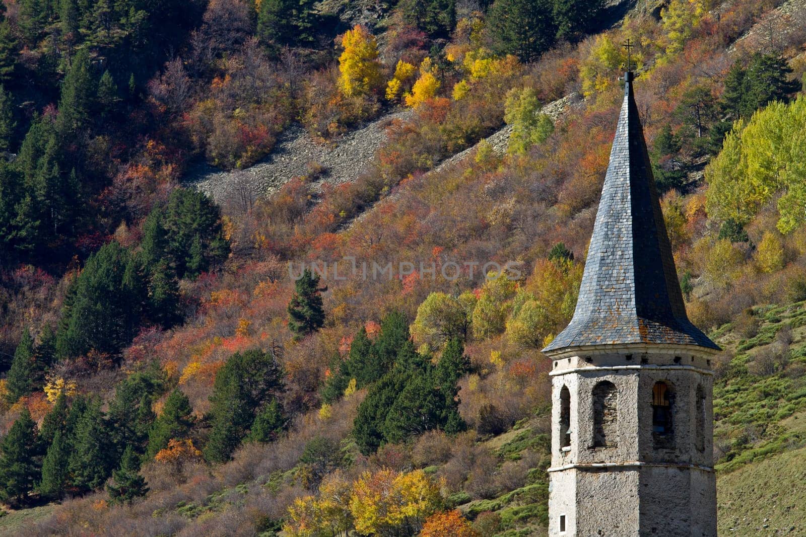 Autumn colors at Sanctuary of Montgarri, Valle de Aran, Spain