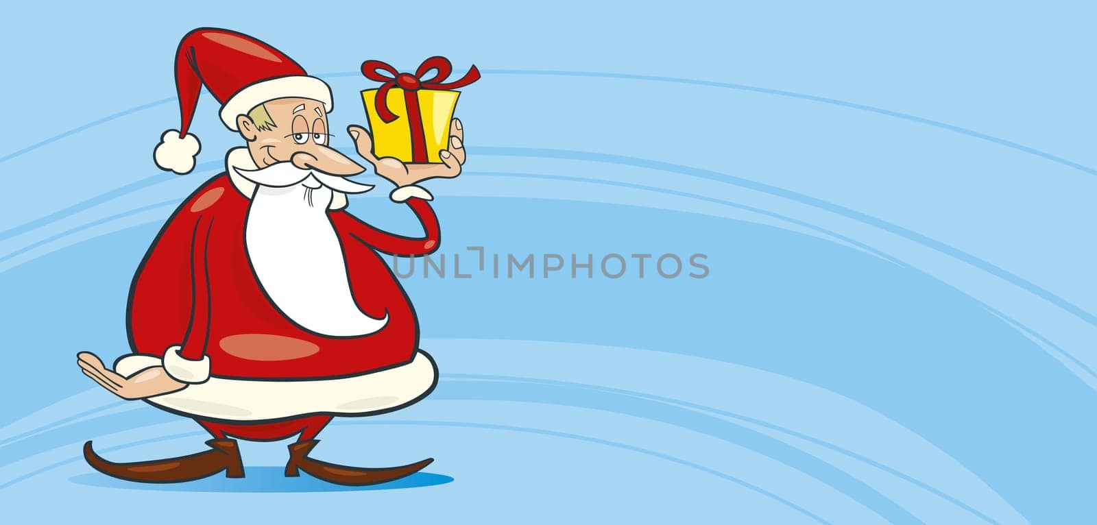 Illustration of funny santa claus with gift