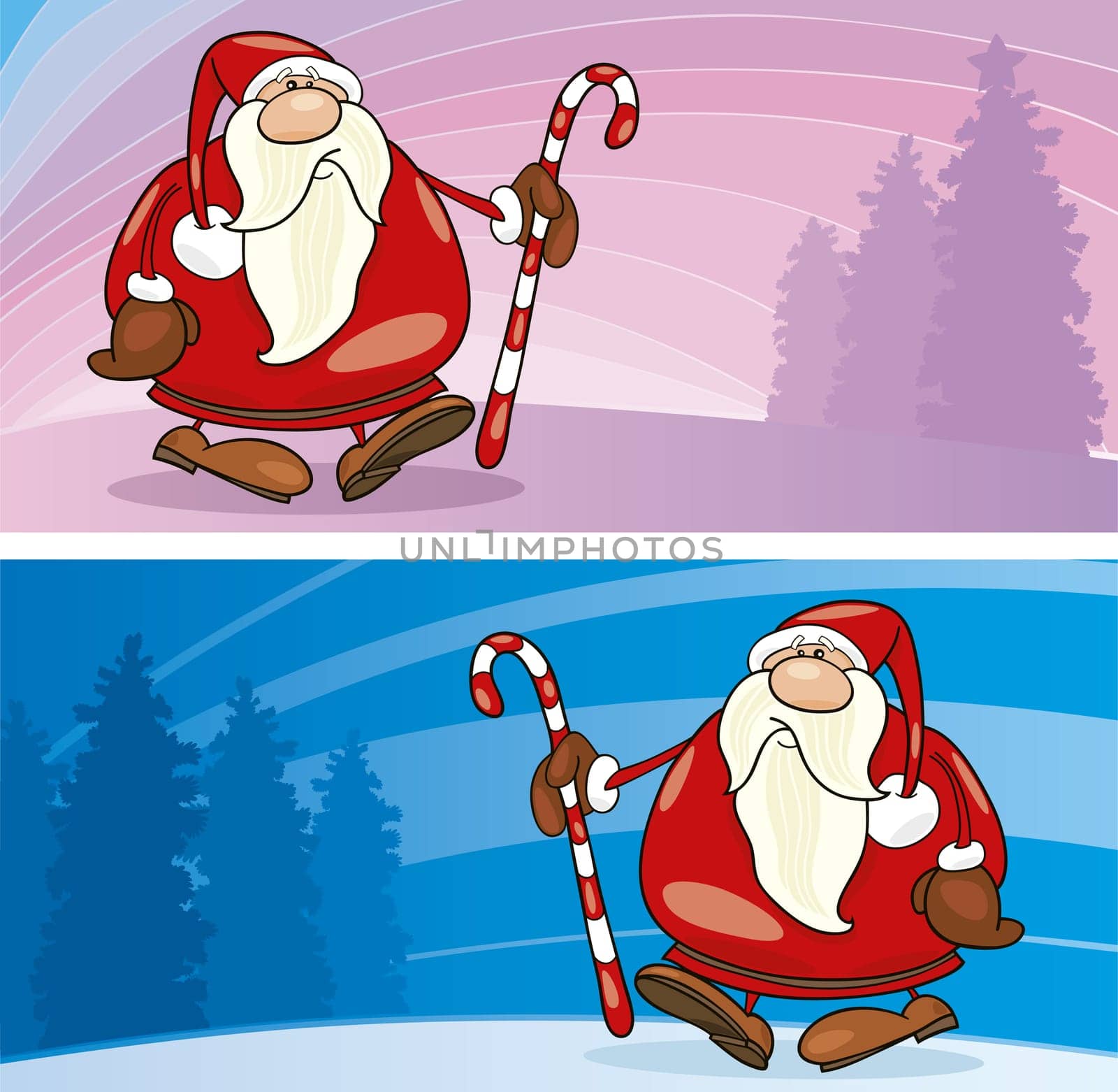 llustration of santa claus with christmas cane