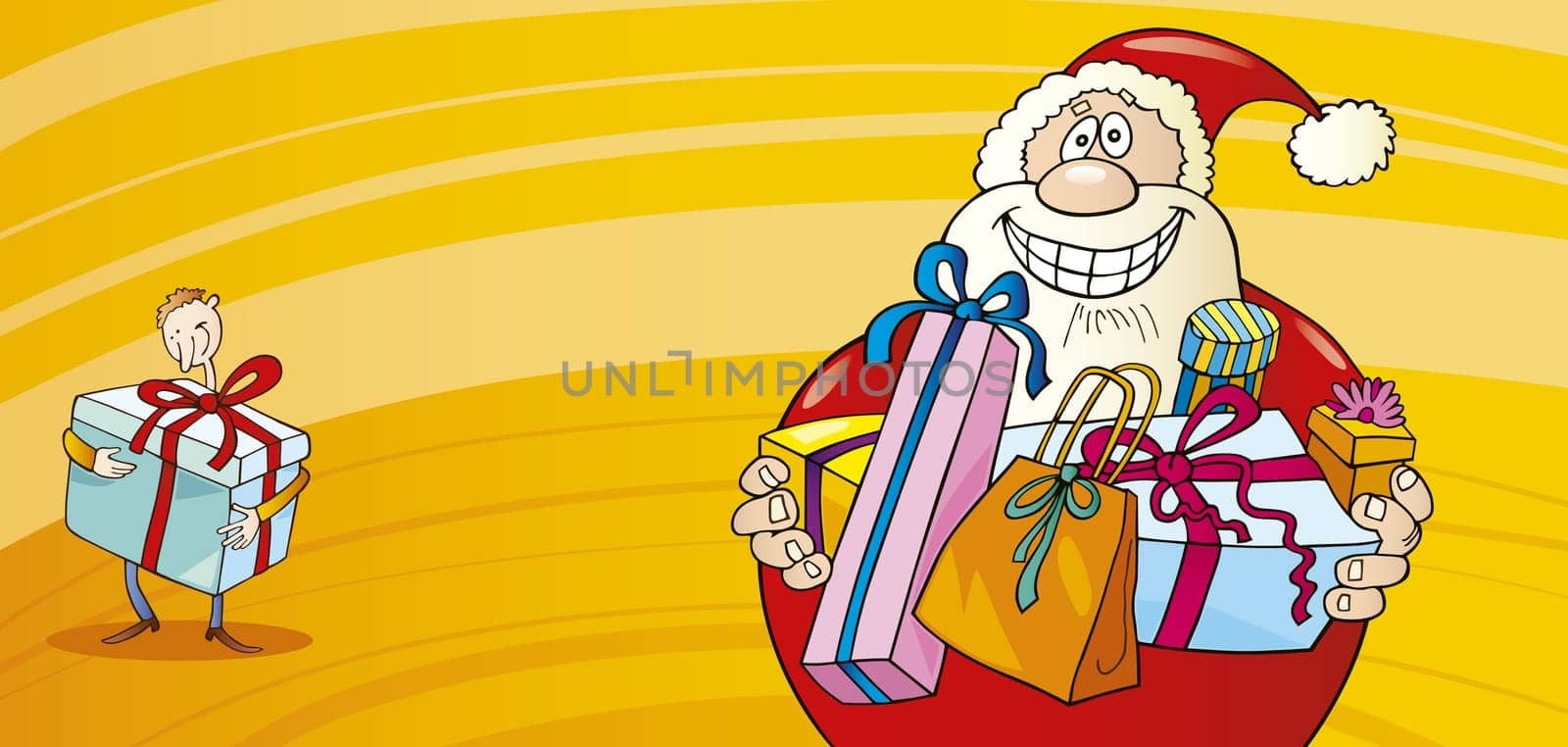 Illustration of funny santa claus with gifts
