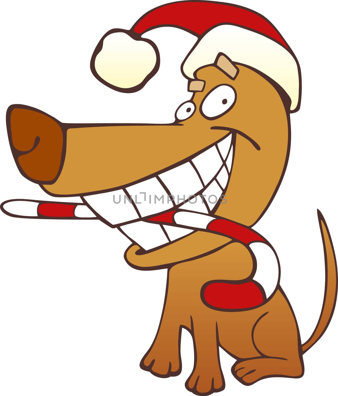 Illustration of funny santa claus dog with christmas cane