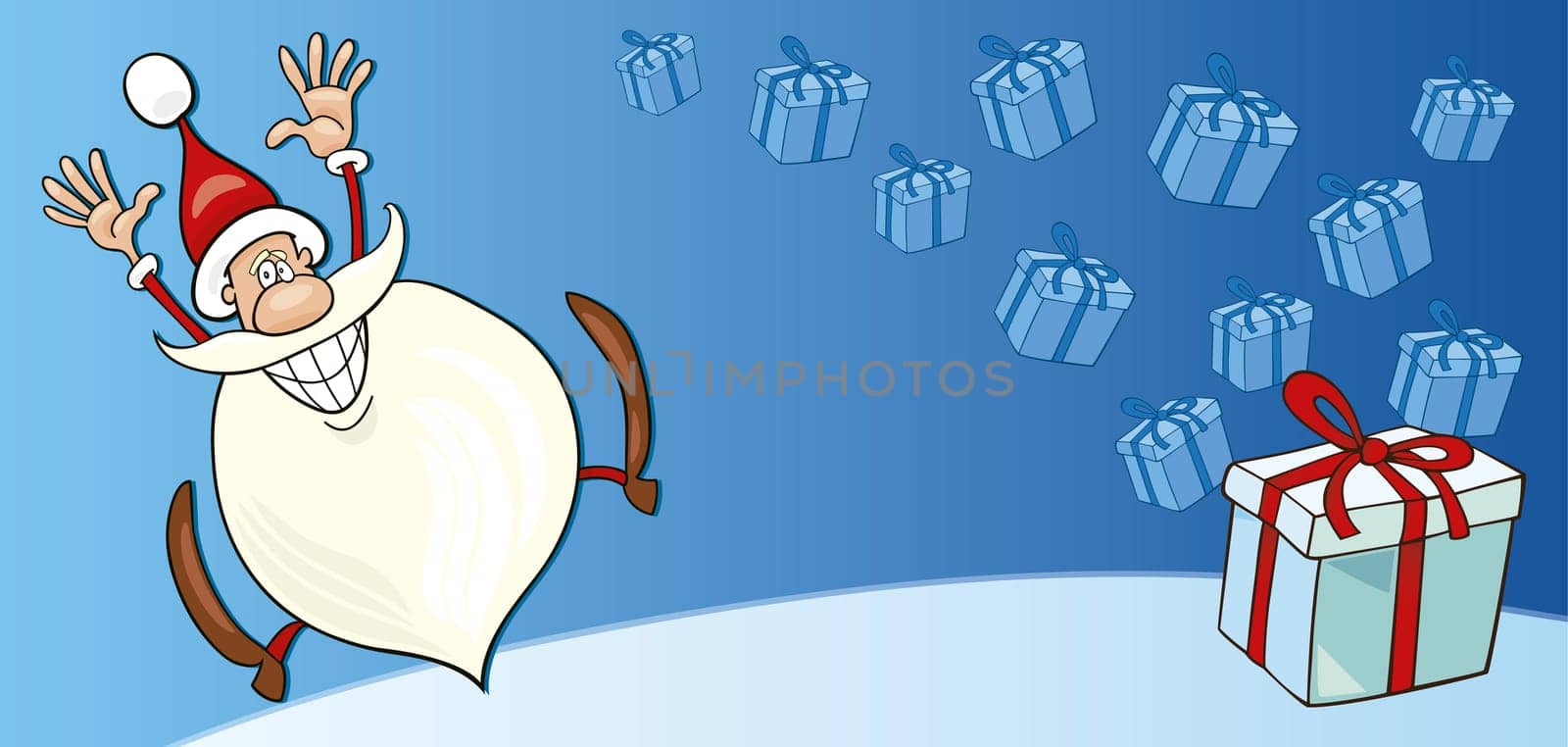 Illustration of funny Santa with gifts