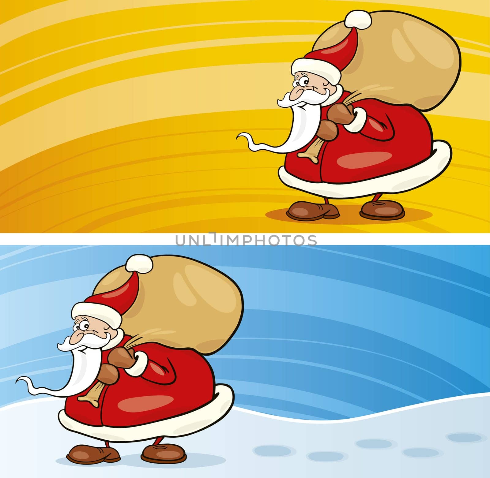 Illustration of funny santa claus with sack of gifts