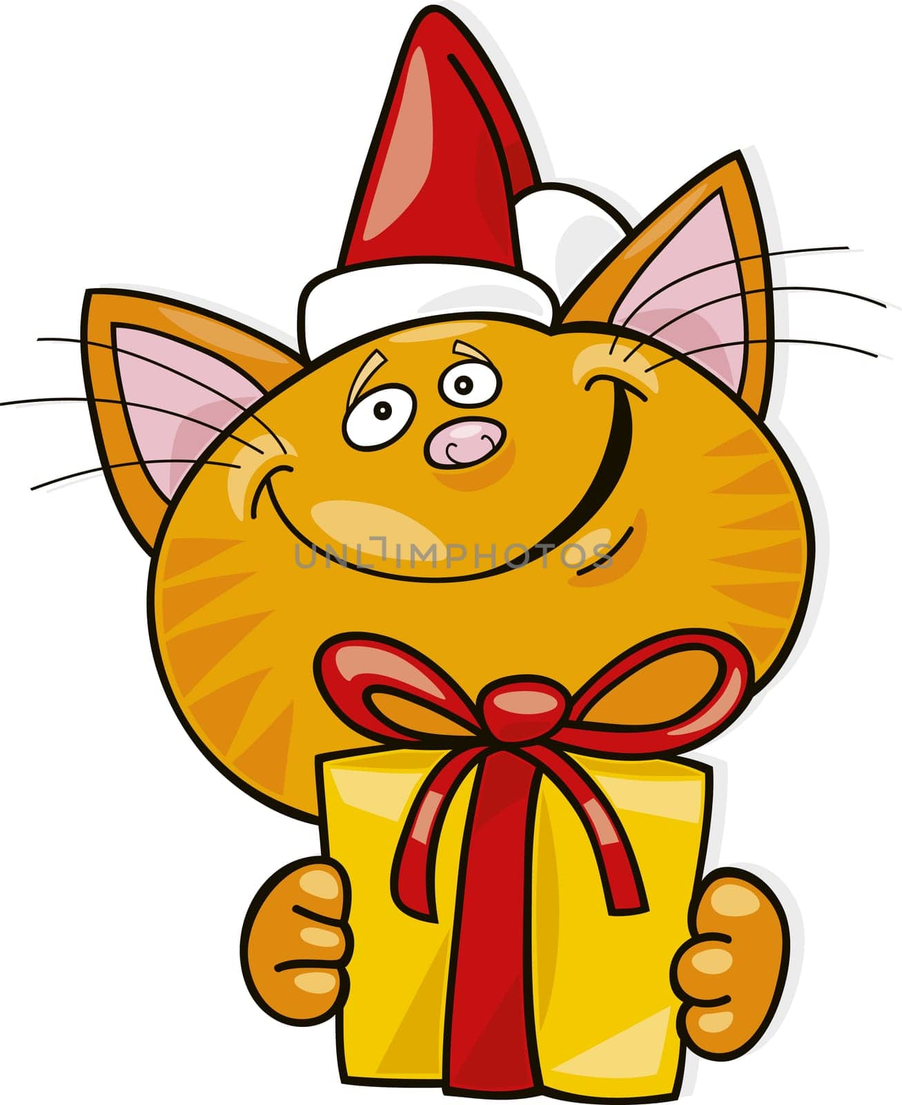 Illustration of christmas cat santa claus with gift