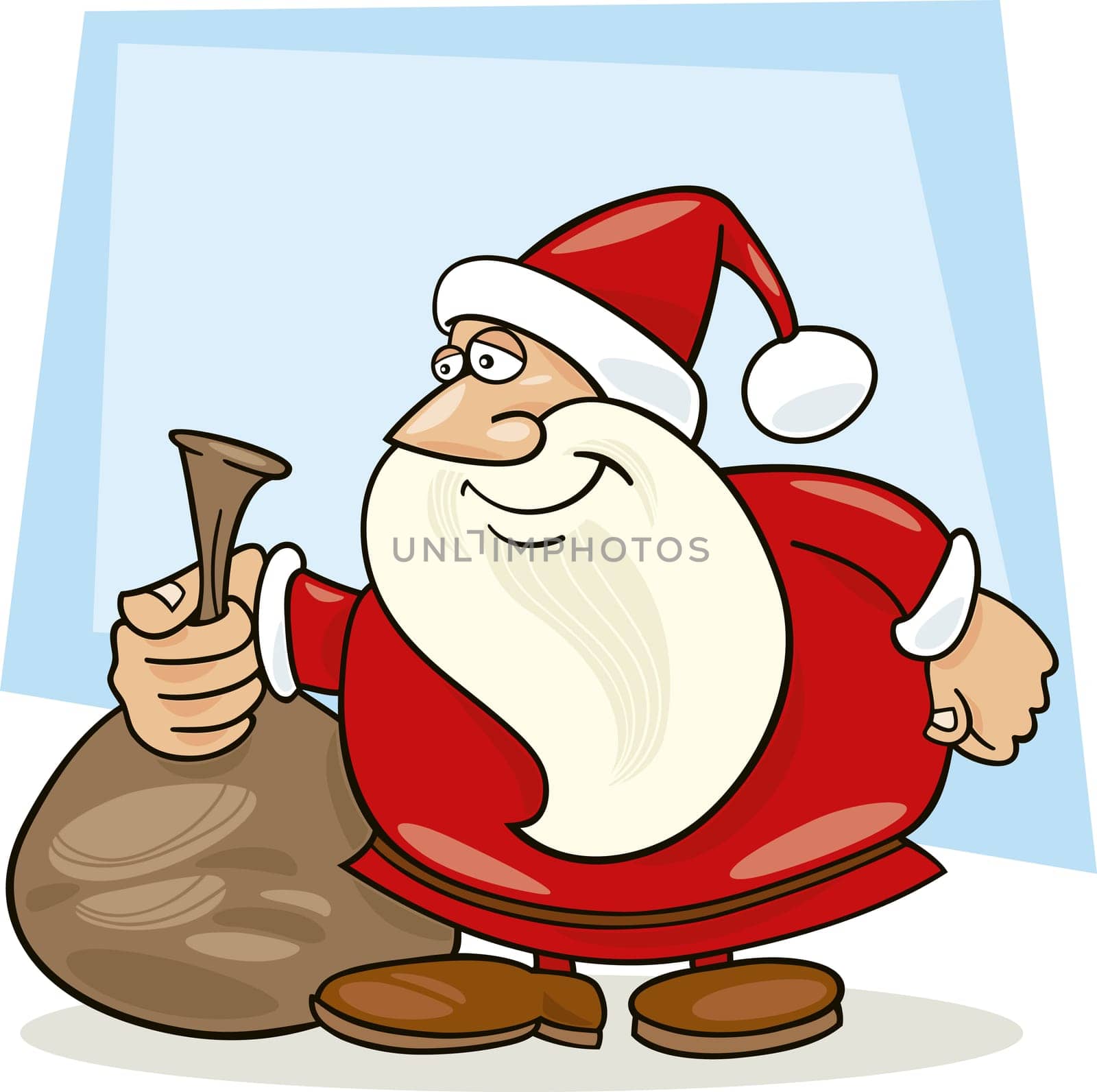 Illustration of funny santa claus with sack of gifts
