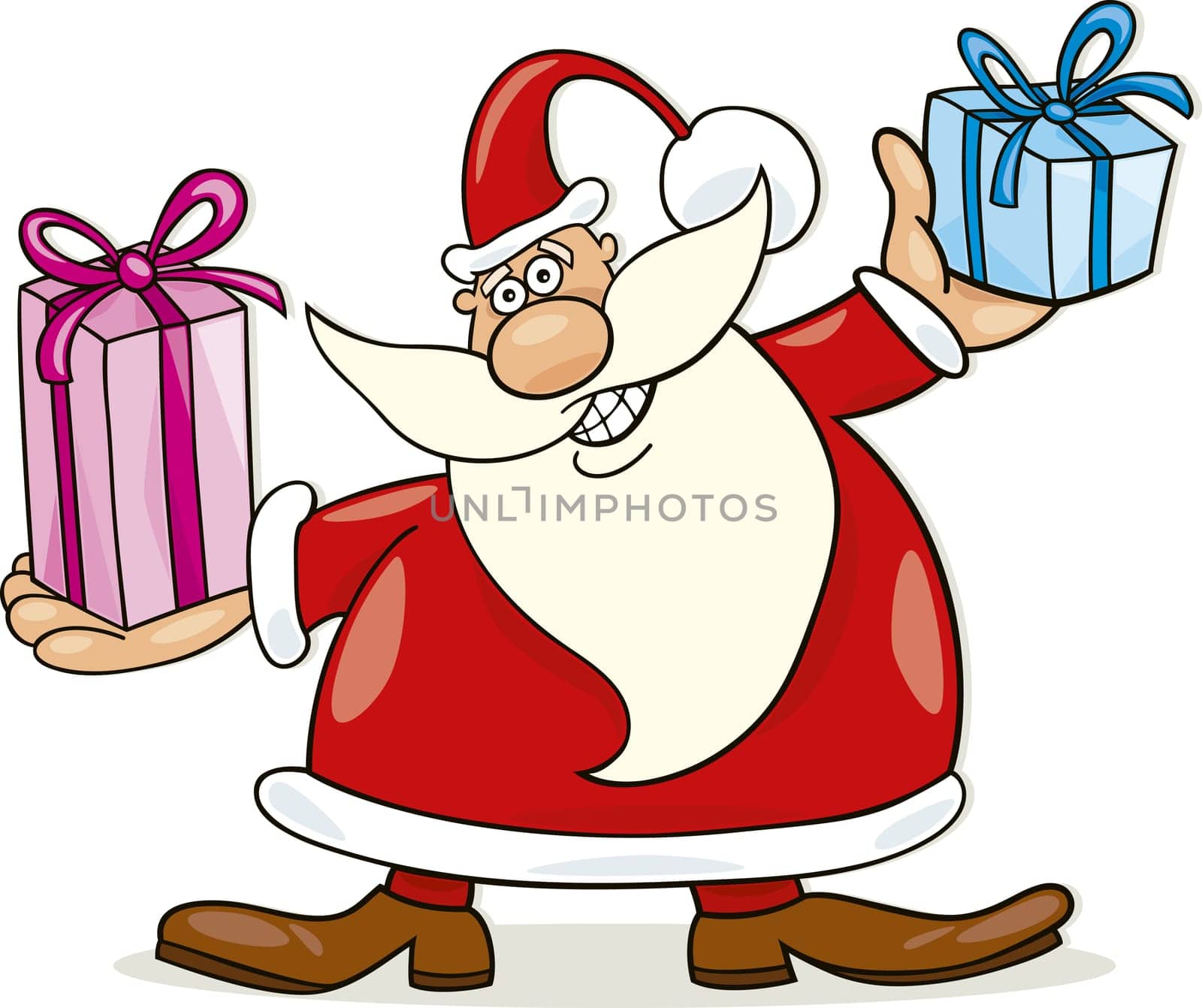 Illustration of funny santa claus with gifts