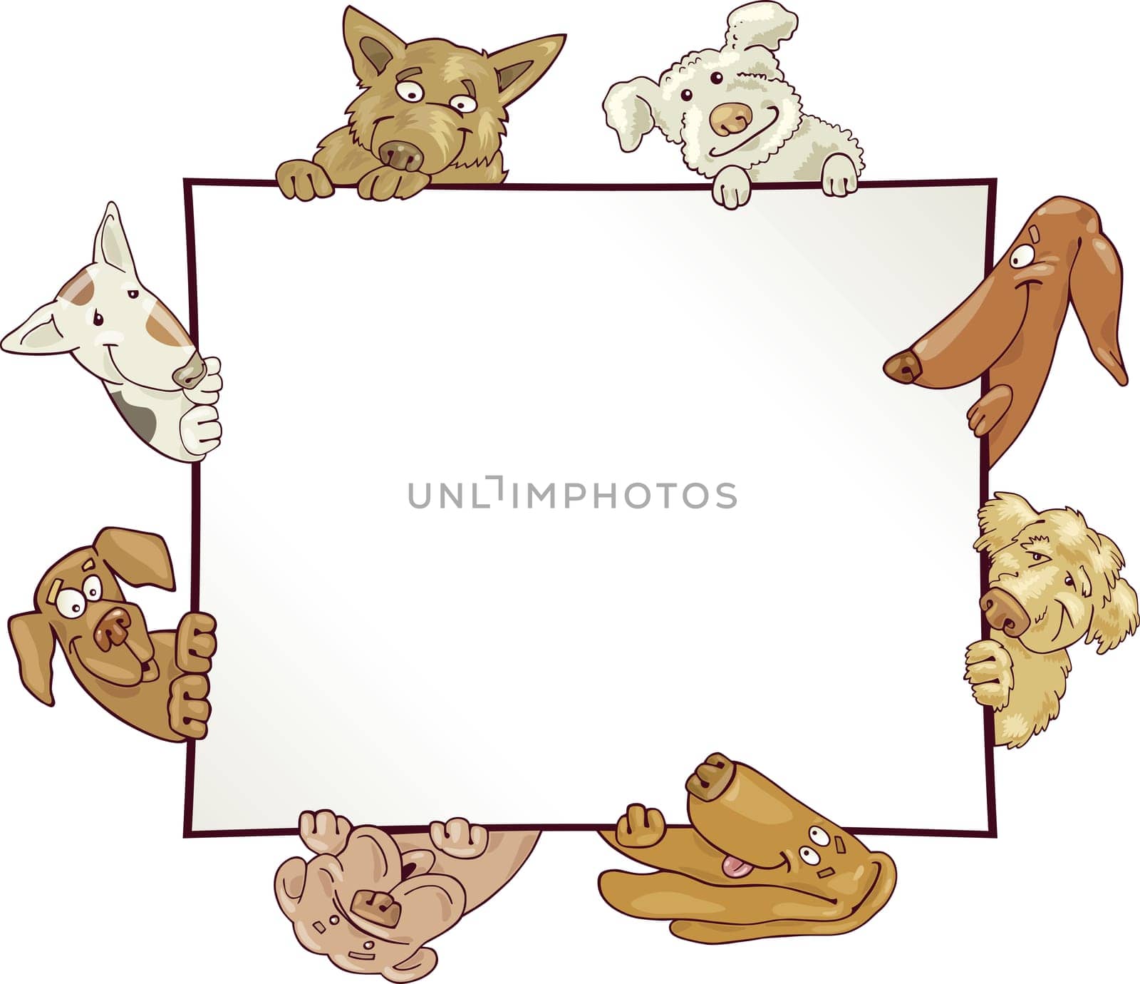illustration of empty frame with funny dogs