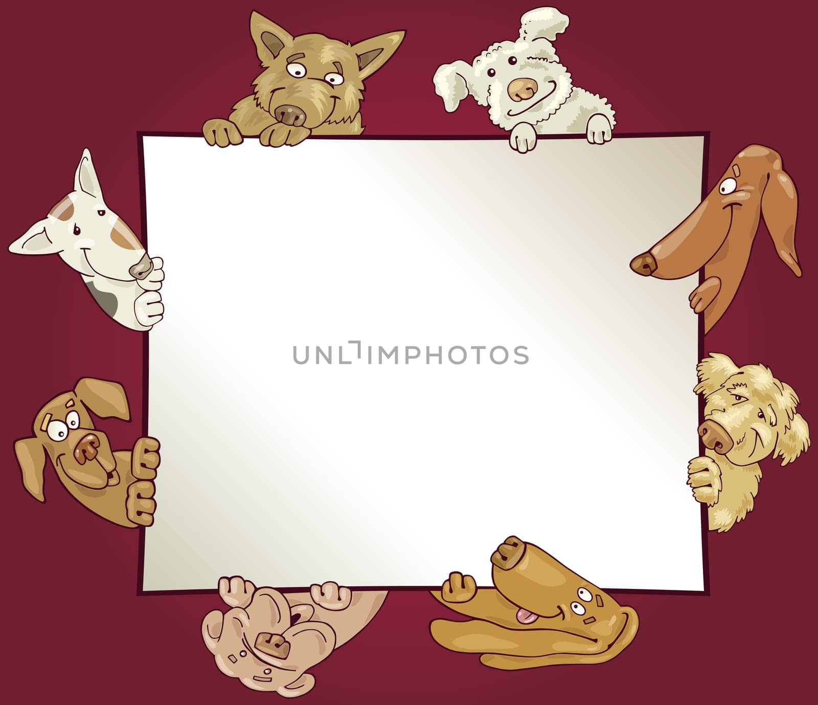 illustration of empty frame with funny dogs