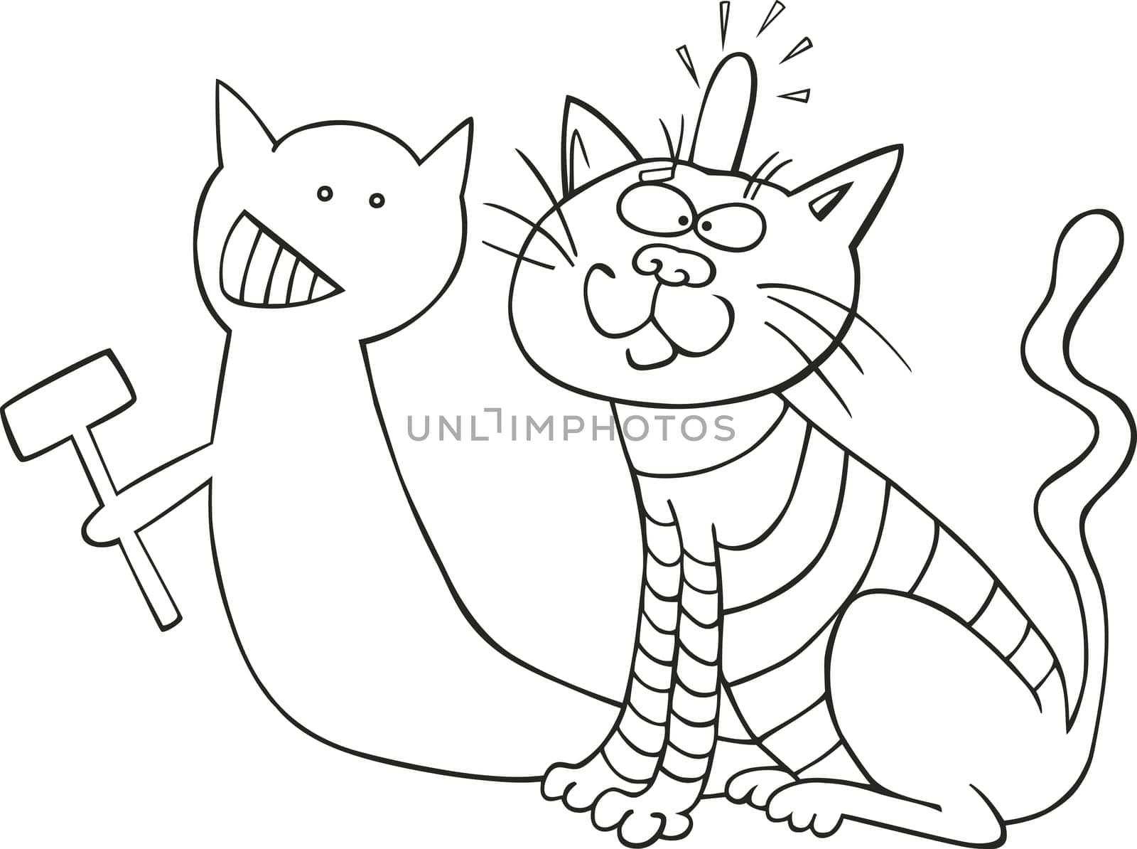 illustration of cat and his malicious shadow for coloring book