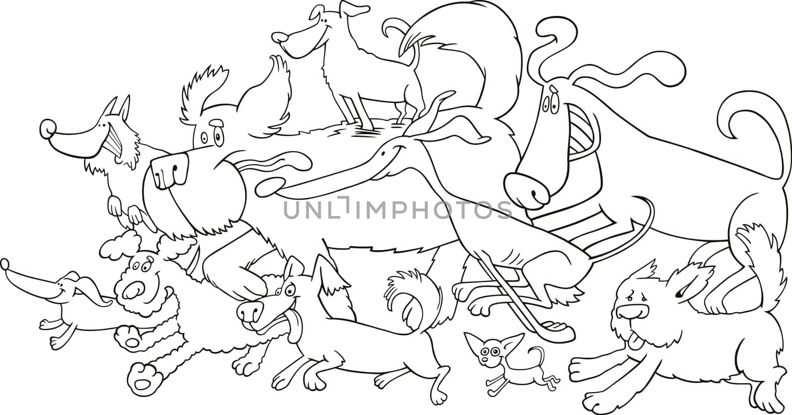 running dogs illustration for coloring book