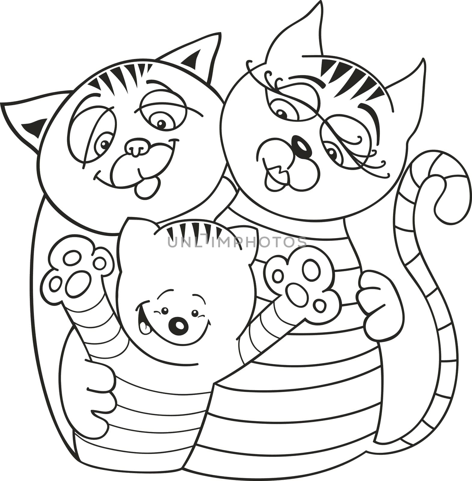 llustration of cheerful cats family for coloring book
