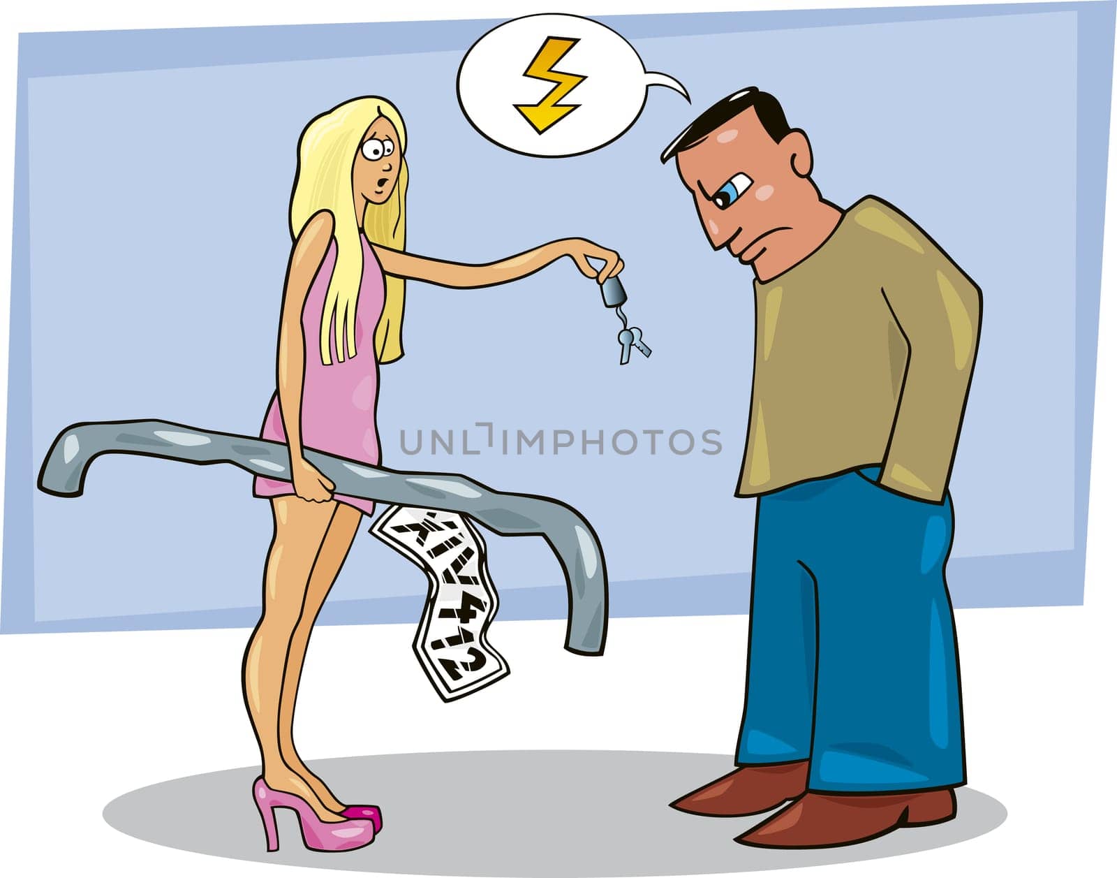 Illustration of woman gives back the car key to man
