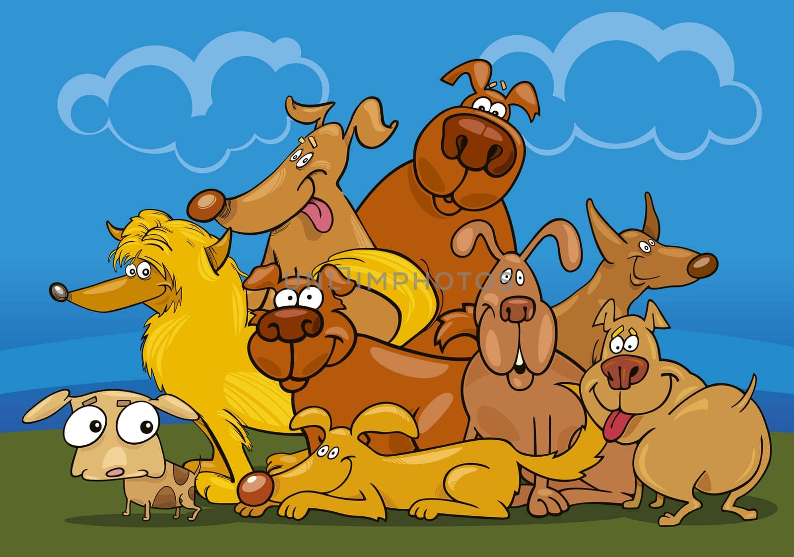 illustration of cartoon dogs group