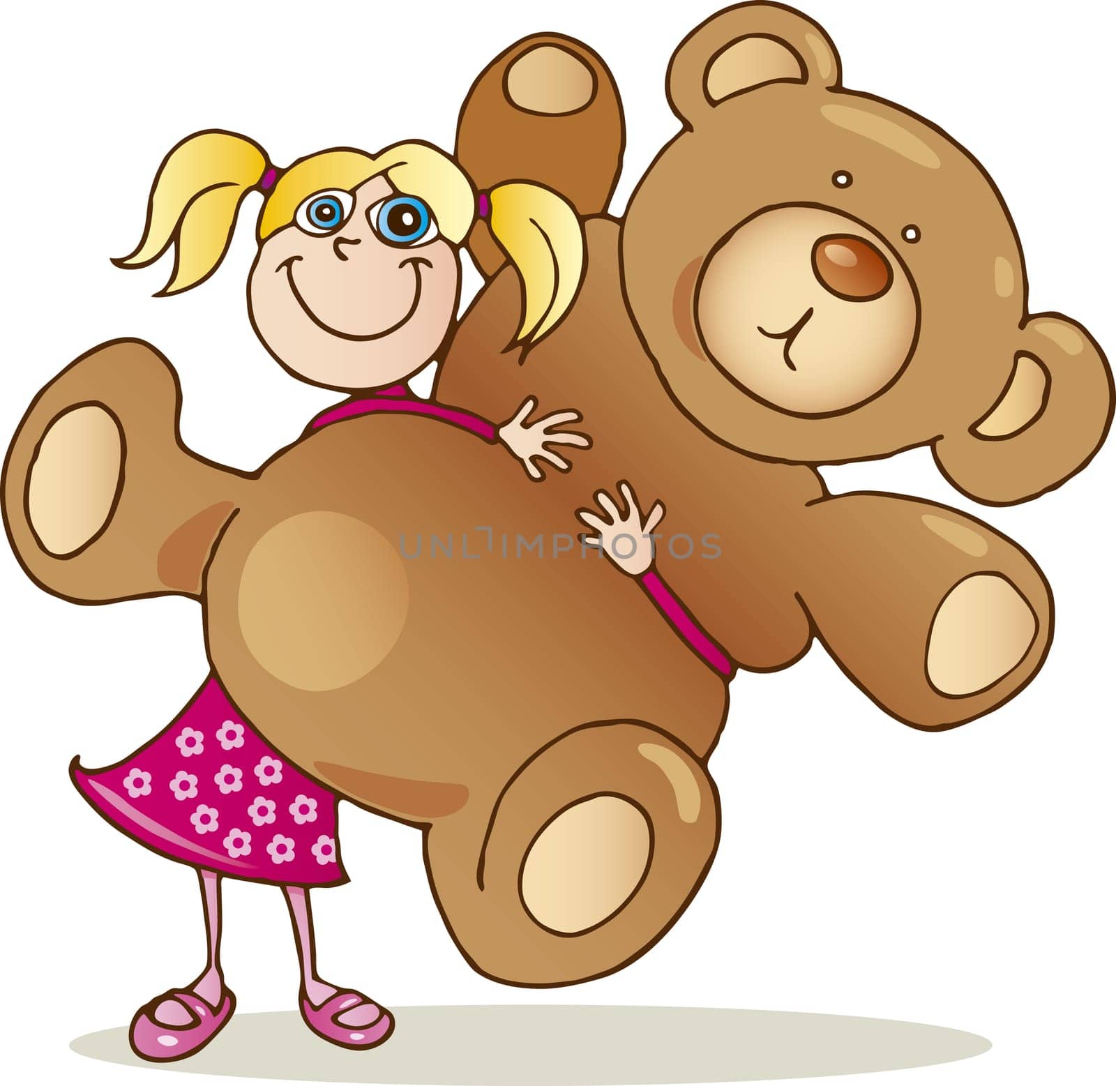 Illustration of cute girl with big teddy bear