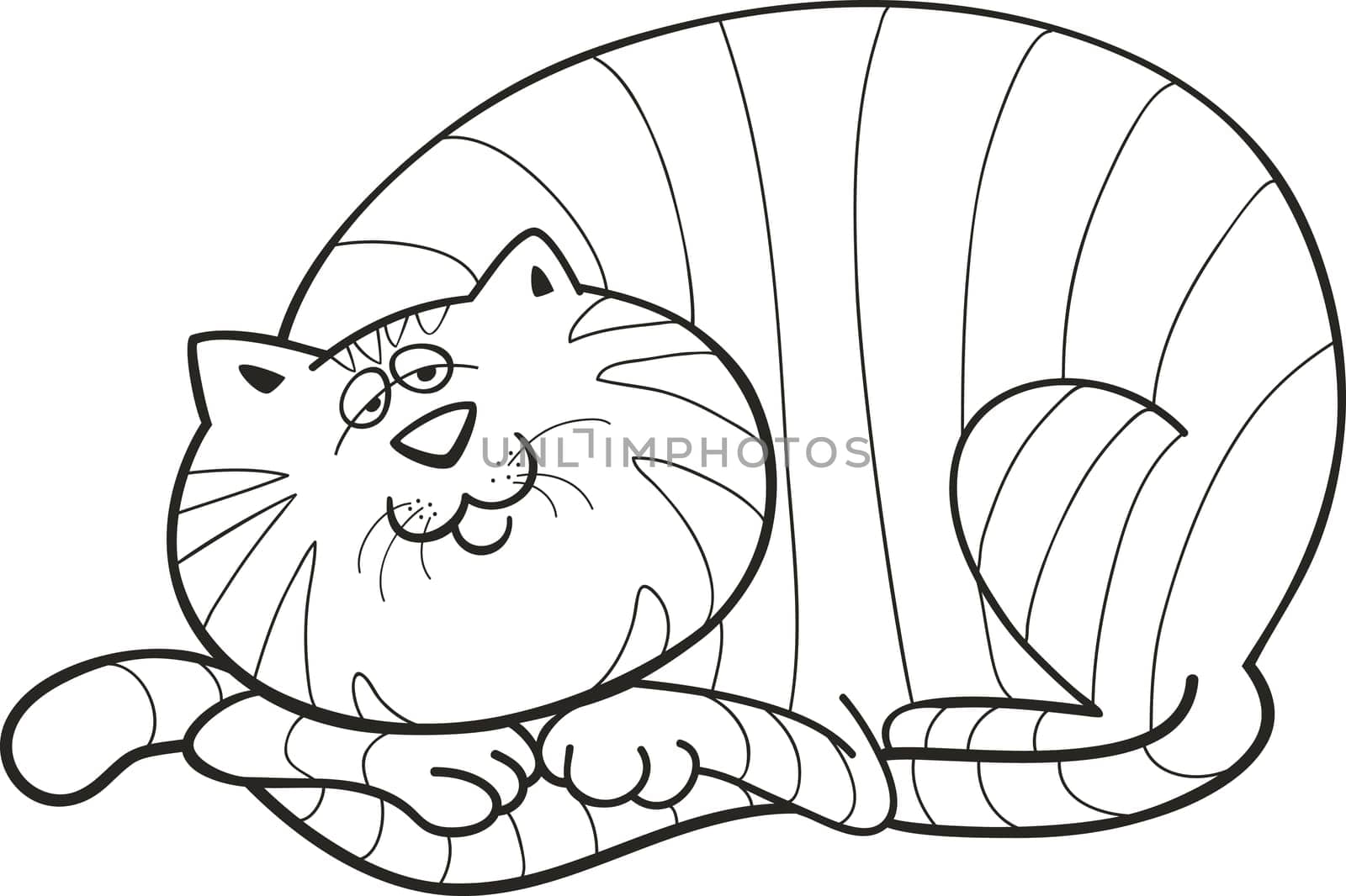 illustration of happy fat cat for coloring book