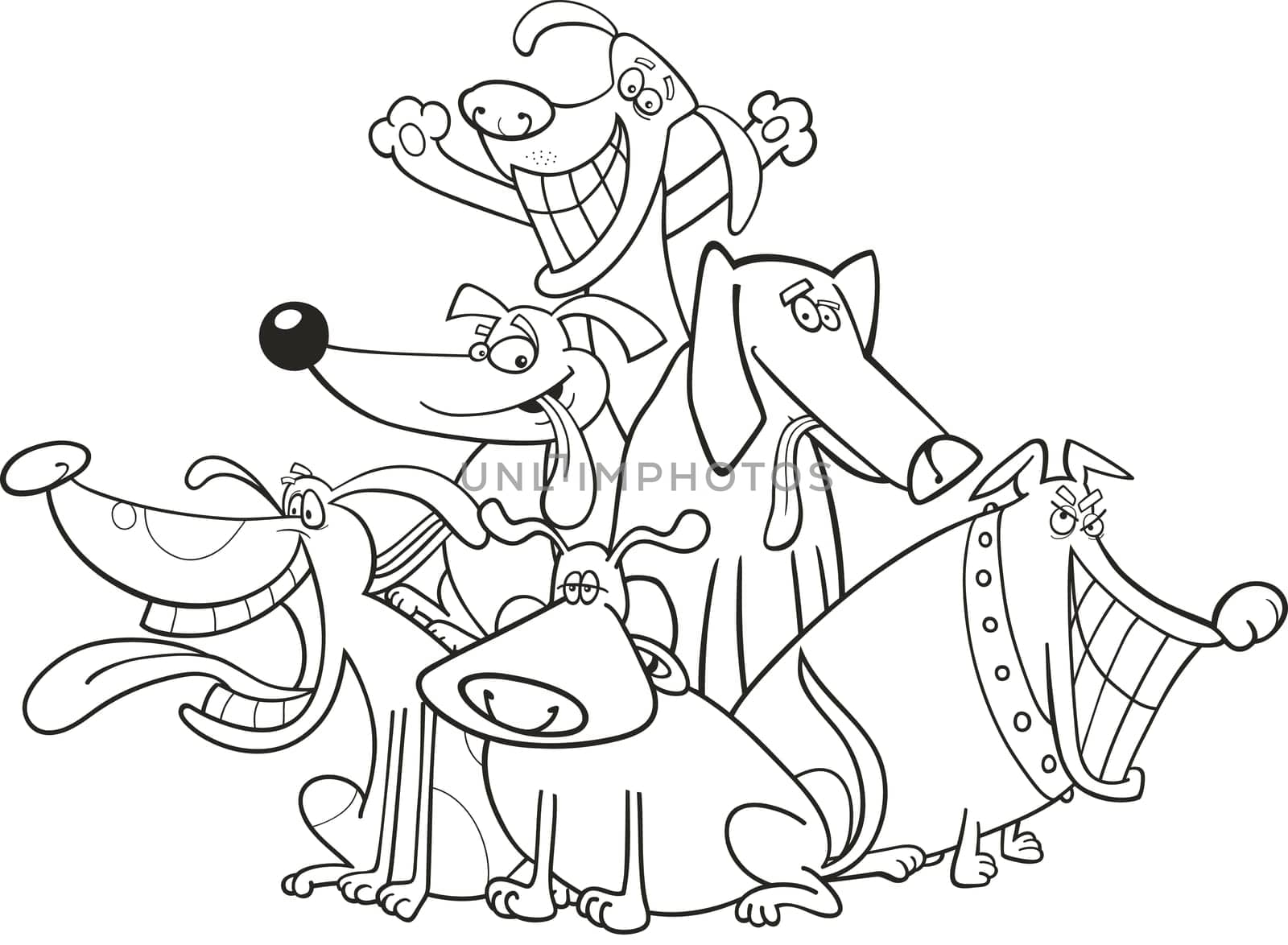 cartoon illustration of funny dogs group for coloring book