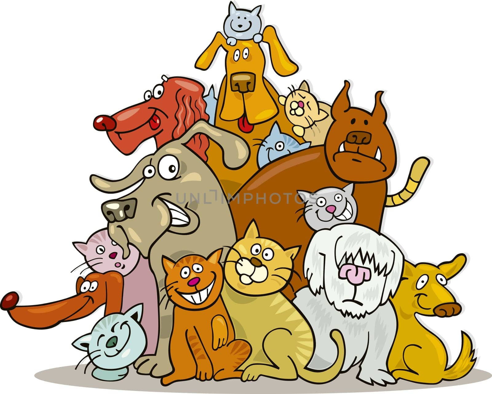 Illustration of Cats and Dogs group in friendship
