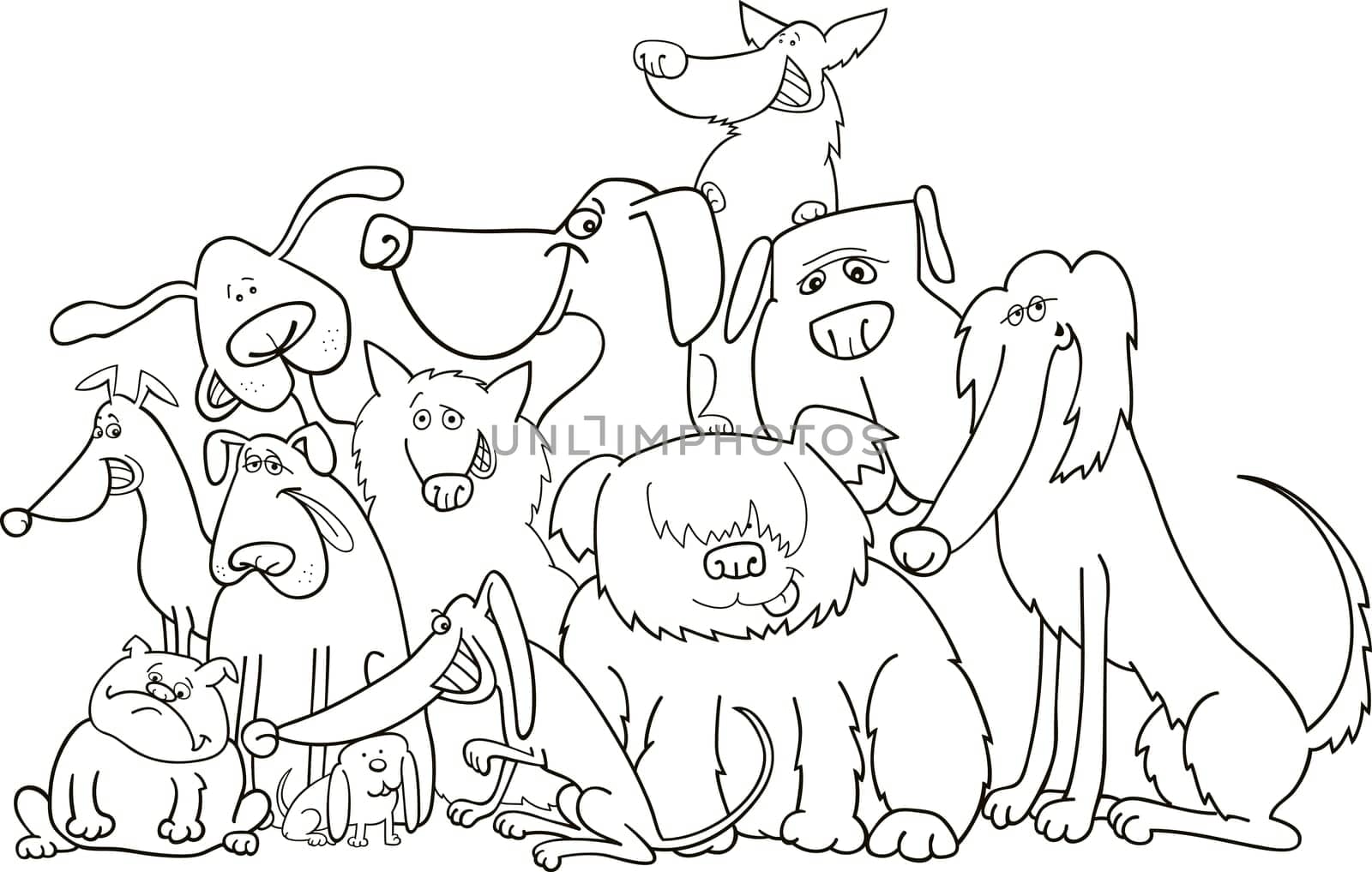 group of dogs illustration for coloring