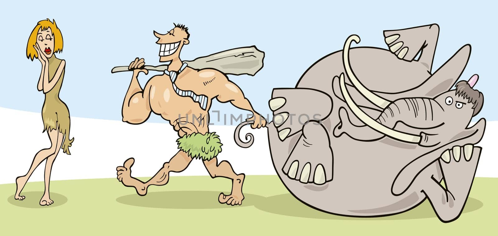 Cartoon illustration of prehistoric couple