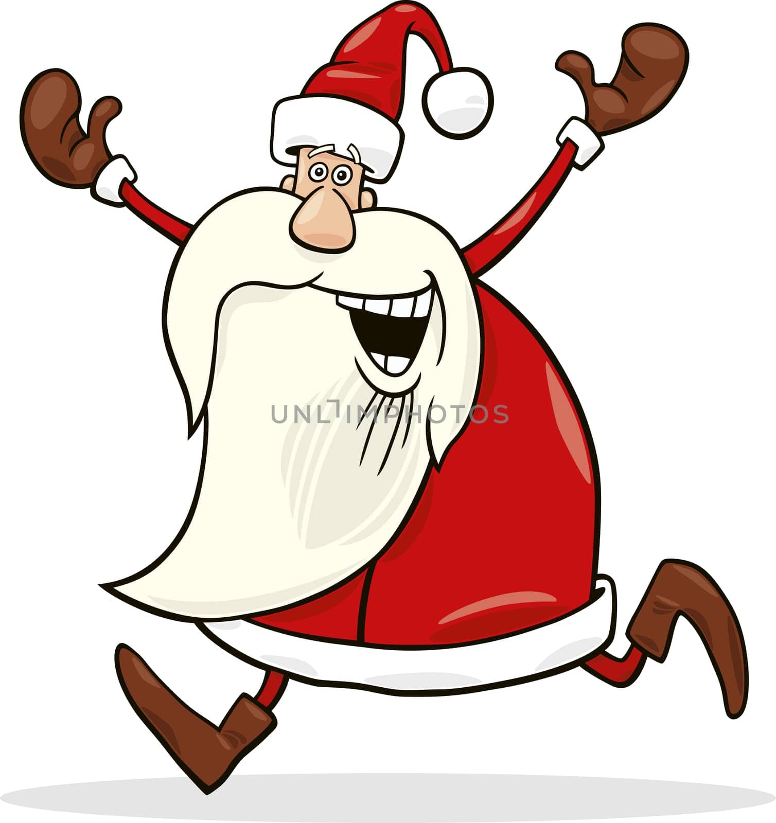 cartoon illustration of happy running santa