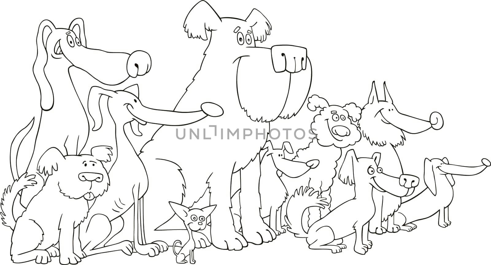 illustration of sitting dogs for coloring book