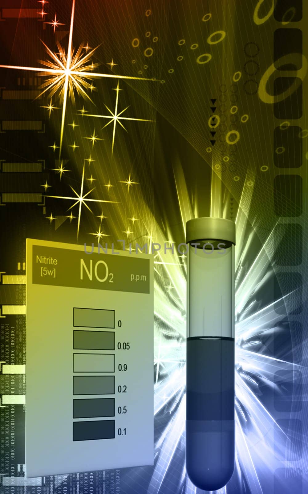 Digital illustration of nitrite test in colour background