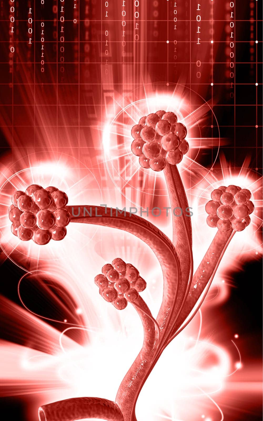 Digital illustration of alveoli in colour background