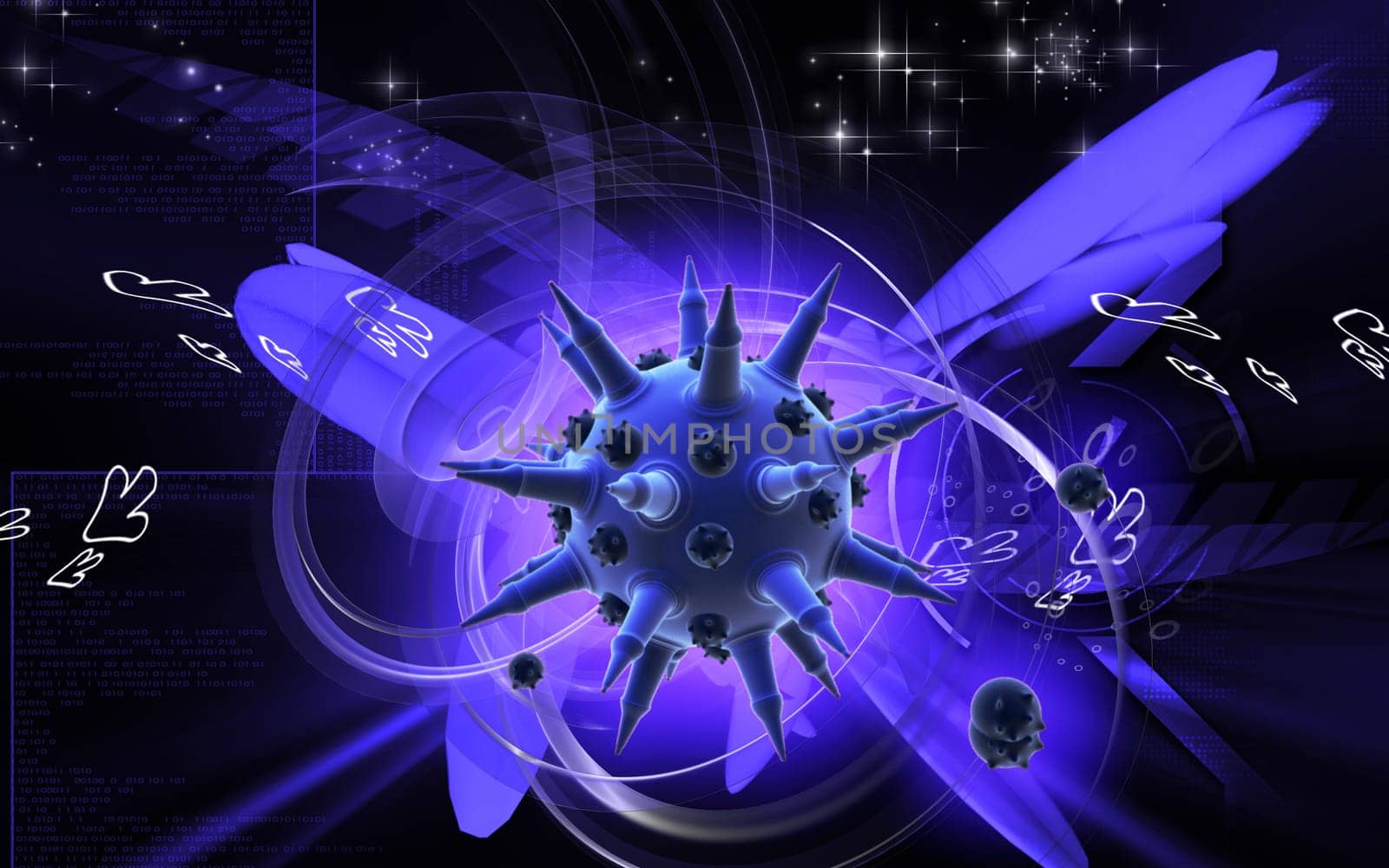 Digital illustration of Flu virus in colour background