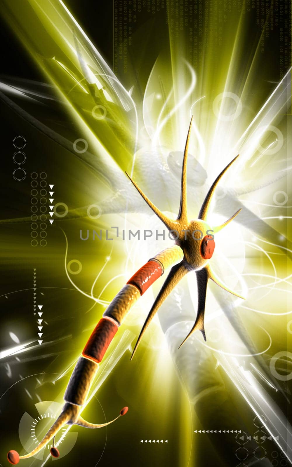Digital illustration of neuron in colour background