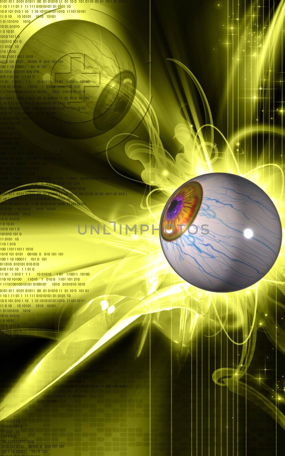Digital illustration of eye in colour background
