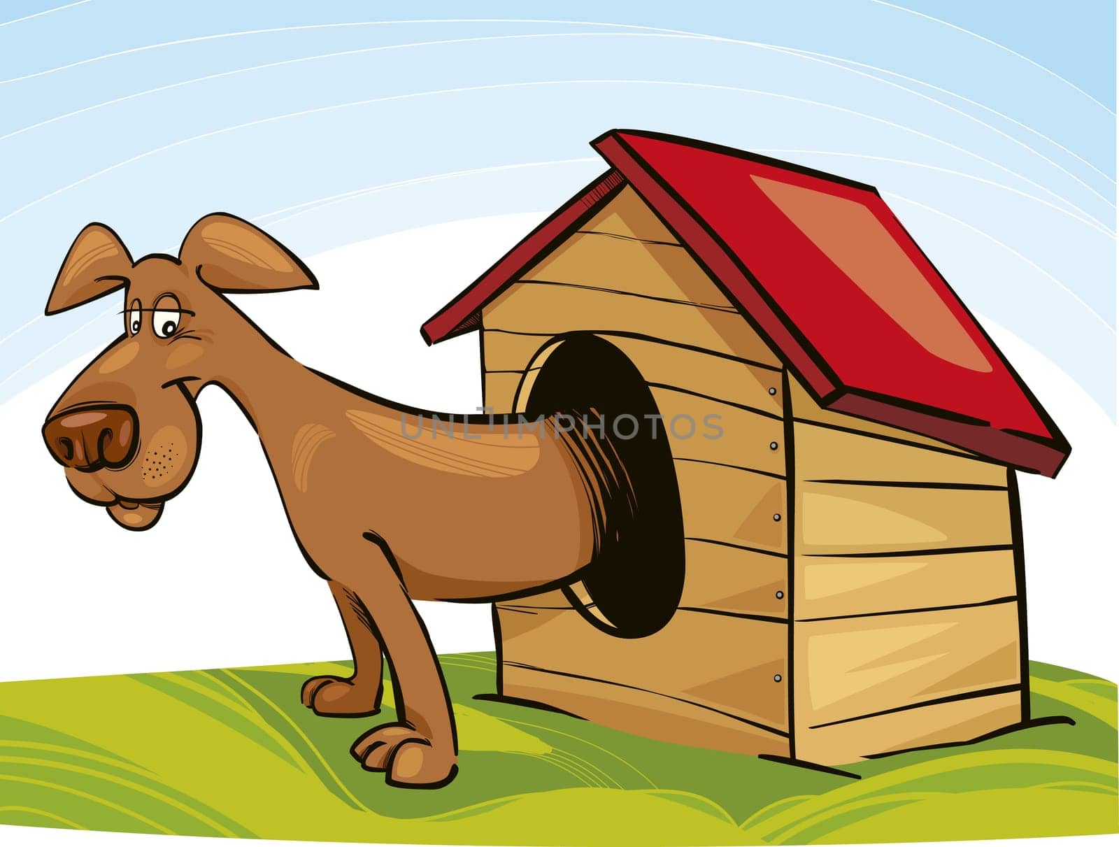 Illustration of Dog in Doghouse